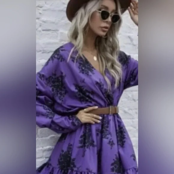 BLOGGERS FAVE/ ZARA DRESSES PURPLE/FLORAL PRINT SZ S - Picture 2 of 13